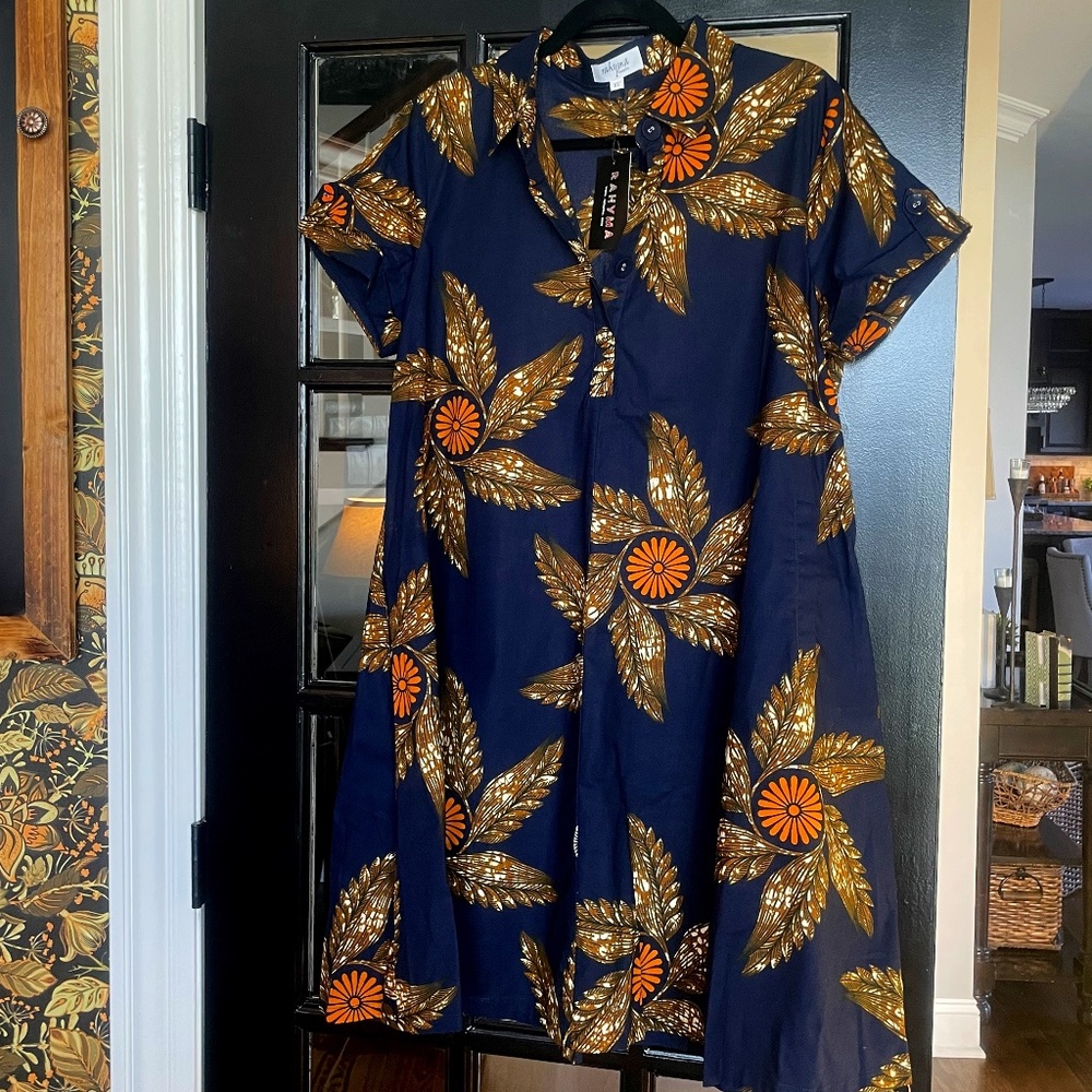 Navy Blue Tanika Kaftan Shirt Dress By RAHYMA XL